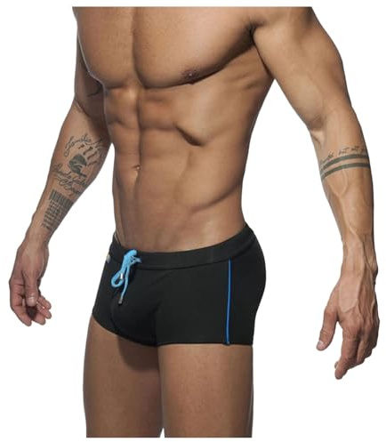 Générique Boxer de Bain Homme rembourré,Short De Bain Court Sexy avec Cordon de Serrage Réglable Maillot De Bain Boxer Tissus Sechage Rapide pour Natation,Le Surf,plongée Short Plage (Black, M)