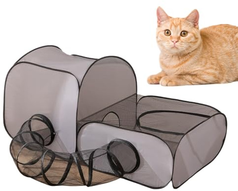 Corralito para gatitos para interiores y exteriores, con túnel envolvente, valla de malla transpirable, casa de juegos con túnel Oxford para mascotas, para cachorros, perros y animales pequeños