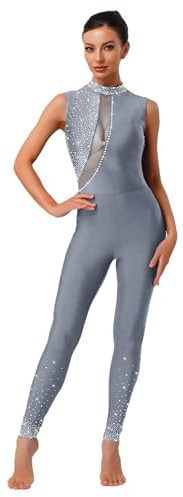 Yruioon Maillot de gimnasia para mujer, con purpurina, sin mangas, espalda descubierta, traje de ballet, gimnasia, acrobacia, traje de baile