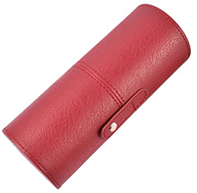 DEARMAMY Seau à Pinceaux de Maquillage Portable PU Tube de Rangement Cosmétique pour Pinceaux Rouge Vin