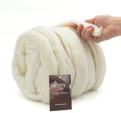 Hobby YARN – Softy charm – 100 % ny ull, XXL merinoull, extra tjock filtull, filtgarn, torr och våt tovning, handstickning, filtar, babyfiltar, husdjurssäng (34199 – snödrift, 100 g)