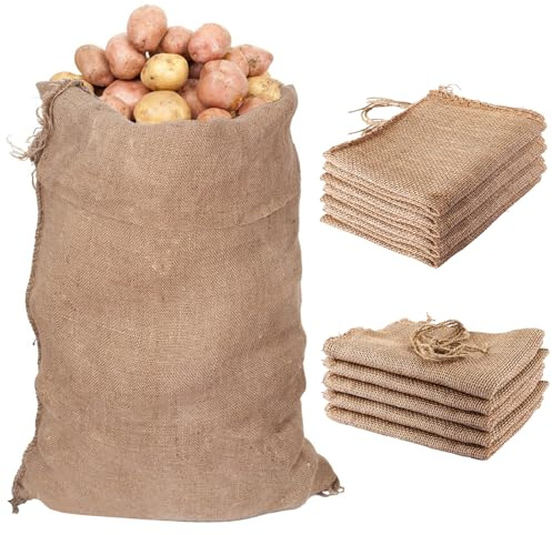LDXDRU Juego de 5 bolsas de yute para plantas grandes, 135 x 75 cm, saco de yute, saco de yute grande, protección para plantas, invierno, resistente, saco de patatas, protección contra heladas, sacos