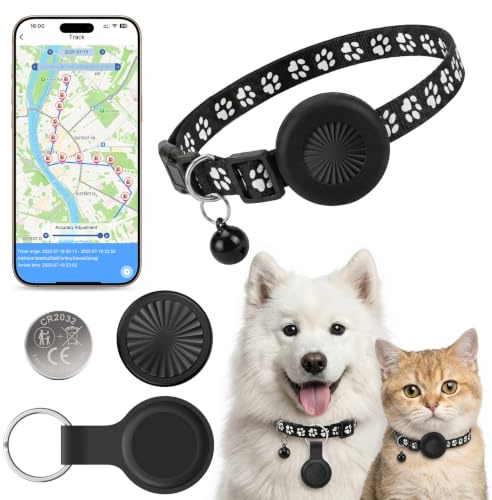 Cat Tracker with Collar, GPS Dog Tracker Compatible with iOS and Android, Real Time GPS Dog Cat Tracker, No Monthly Fee, Adjustable Collar, Pet Collar Holder with Tracking Device, IPX6 Waterproof