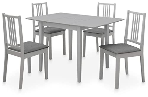 Qnhdfrt Set da pranzo da 5 pezzi, grigio con tavolo da pranzo allungabile e 4 sedie, moderno gruppo da pranzo in legno massello in legno di gomma, salvaspazio, per cucina e sala da pranzo