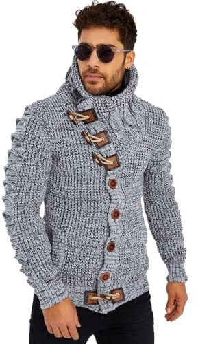 Leif Nelson Men's Pullover Knit Sweater Chunky Knit Shawl Collar LN-5585 Black Small