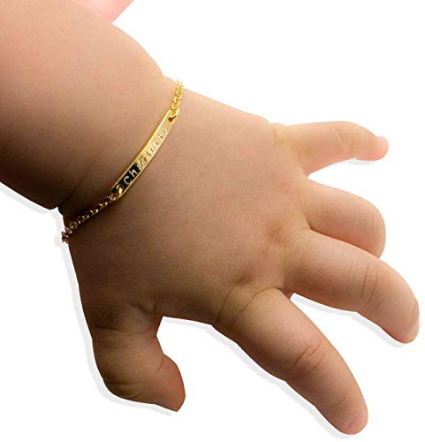 Heart Syndrome Personalized Baby Name ID Bracelet Custom Engraved Infant Bracelet for Girls and Boys Stainless Steel or 925 Sterling Silver Adjustable Baby Jewelry Personalized Keepsake Gift
