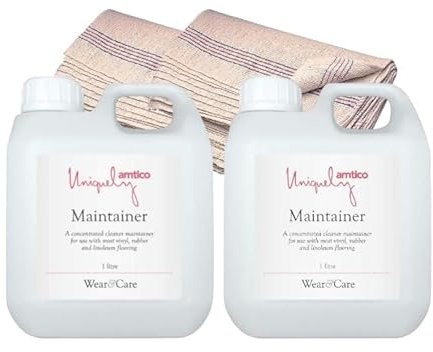 Project DIY® Amtico International Floorcare Maintainer 1 Litre Pack of 2 - Vinyl Rubber Linoleum Anti Bacterial Floor Cleaner/Maintainer | with 2 pack Heavy duty Floor Cloth