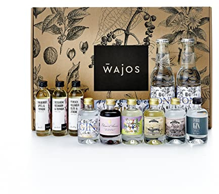 Wajos Gin Tasting Set: 10 x Gin-Genuss inkl. Rezept & Geschenkbox – Gin Geschenkset für Männer, Frauen & als Geschenk für Weihnachten