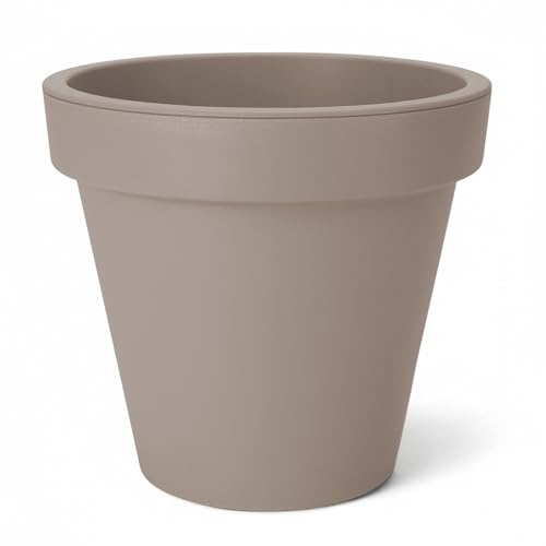 Spetebo Kunststoff Pflanzkübel M rund Ø 38 cm - beige- Blumenkübel groß für Außen und Innen - Garten Pflanztopf Blumentopf Pflanzgefäß Übertopf