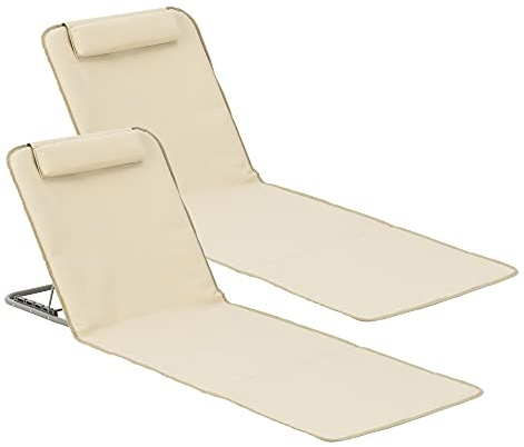 [en.casa] Strandmatte Donostia 2er Set Sonnenmatte klappbar Beige Strandliege mit Verstellbarer Rückenlehne Liegematte mit Tragetasche 143 x 48 cm