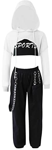 Runhomal Ensemble de Danse Hip Hop Ado Enfant Fille Tenue Danse Moderne Jazz Ensemble Sport Survêtement Crop Tops Pantalon Cargo Causal 4-16 Ans Blanc 8 ans