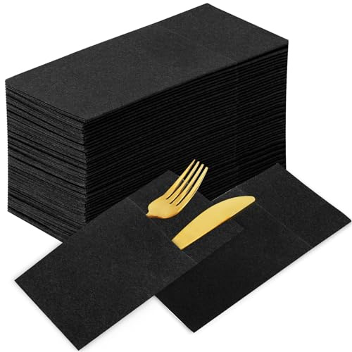 KAMMAK Middagsservetter med inbyggd bestickficka, absorberande engångspapper handservetter för fester, bröllop, middagar eller evenemang, 1/8 vikning, paket med 100
