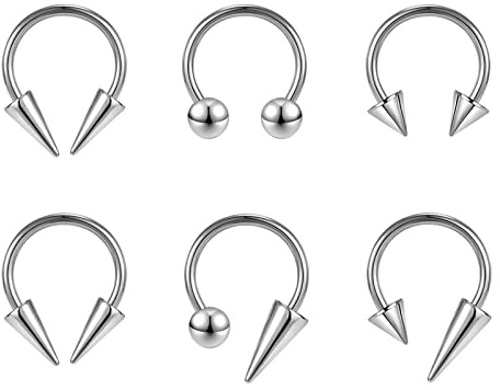 ZS 16G Spiked Ferro di Cavallo Septum Anello, Acciaio Inossidabile Daith Orecchini Labbro Piercing, Capezzolo Helix Rook Piercing Gioielli per Donna Uomo (Argento-8mm)