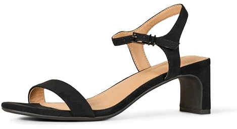 Amazon Essentials Tacón bajo con Correa en el Tobillo Mujer, Negro Efecto Ante, 42 EU