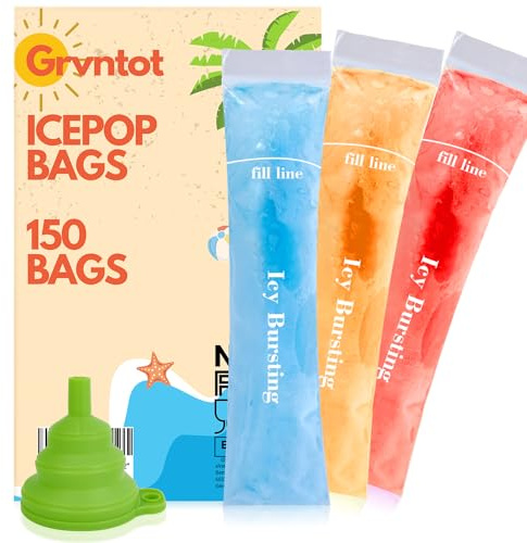 150 Disposable Ice Popsicle Mold Bags (8x2) for DIY Natural Fruit Snacks, Juice & Smoothies, Ice Pops Molds | BPA-Free, Zip Seals, Funnel Included