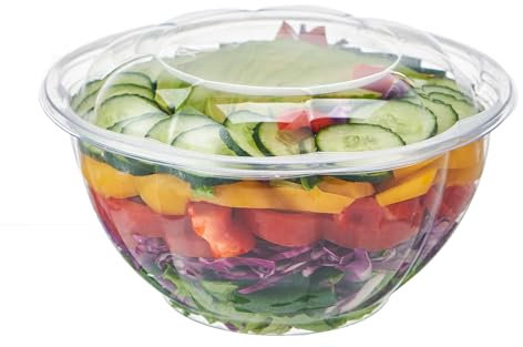 FULING [32 oz. 50 Sets Clear Plastic Salad Bowls with Airtight Lids Disposable To Go Mixing Containers Serving for Fruit, Quinoa, Lunch and Meal Prep