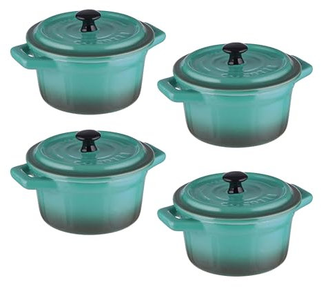 BUTLERS 4er Set Mini-Auflaufformen rund aus Keramik | kleine Auflaufform mit Deckel | backofenfest | auch als Soufflé Förmchen und Tapas-Schalenset geeignet