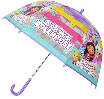 CyP Brands- Gabby - Paraguas infantil, Burbuja, Transparente, Paraguan manual, 48 cm., Multicolor, Producto Oficial