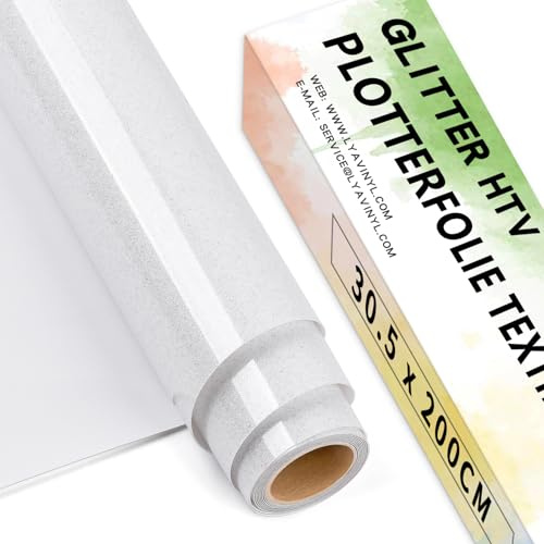 Lya Vinyl Lámina de plóter textil con purpurina, 30,5 cm x 200 cm, color blanco, lámina flexible para plóter textil para Cricut, Silhouette Cameo, lámina de transferencia para planchar para tejidos