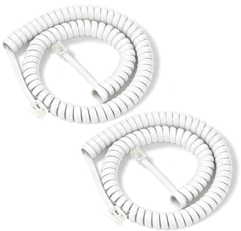 HAWAKA 2PC Cavo telefonico, RJ9 (4P4C), cavo a spirale, per telefono fisso di casa, ufficio, connettore per telefono nero, cavo telefonico avvolto (WH-5Feet)