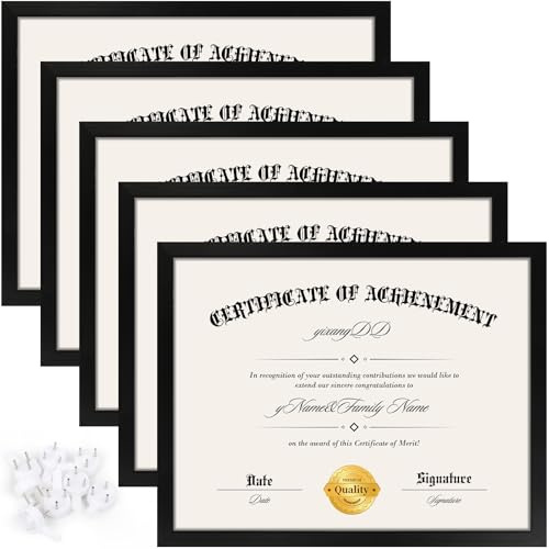 YixangDD 5 PACK Certificate Frames 8.5 x 11, Black Diploma Frame Document Frame with Clear Plexiglass, Picture Frames for Tabletop and Wall Display