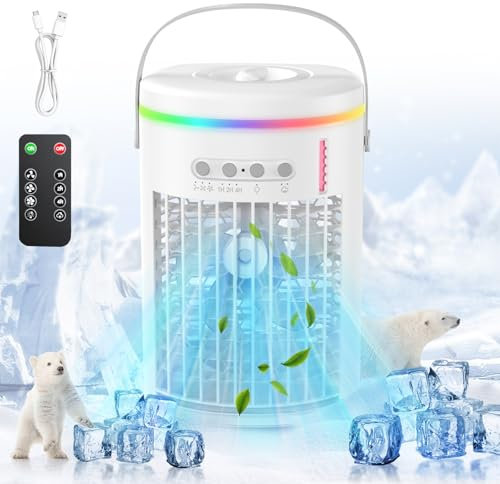 Mini climatiseur mobile - 1400 ml - Portable - Avec télécommande - 3 vitesses - Mini climatiseur à évaporation - Pour la maison, le bureau, les voyages