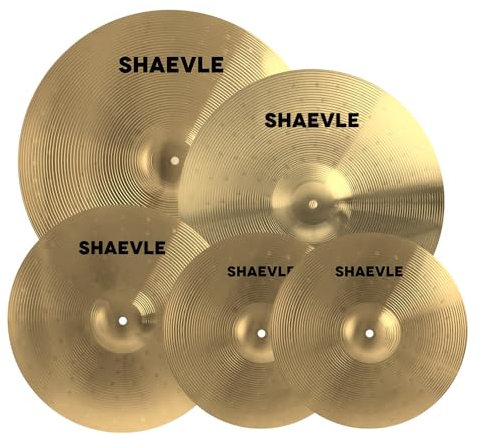 SHAEVLE Beckenpaket, Legierungsbecken, Trommelbecken, ET 14/16/18/20, 5 Stück Becken für Schlagzeug, Golden