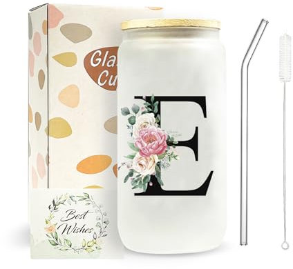 JEKUGOT Tasse de voyage personnalisable avec couvercles et pailles, tasse à café glacé de A à Z, cadeau d'anniversaire pour femme, cadeau d'anniversaire pour mère, amis (E)