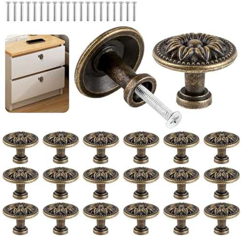 MIVIDE Lot de 20 boutons de meuble vintage 30 mm - Couleur bronze antique - Poignées rondes pour armoire, armoire, meubles, matériel