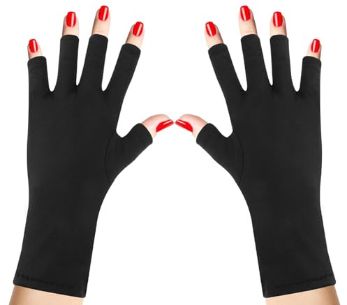 RGEVGER 1 Pair UV Gloves for Gel Nails, Cotton Fingerless Anti-UV Gloves, Protective Nail Art Accessories, Prevent UV Exposure, Skin Care Hand Cover for Gel Polish, Home DIY and Salon Manicure(Black)