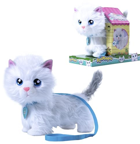 Bizak Animagic 64550196 Mimi Mimitos, interaktives Plüschtier, ab 2 Jahren, niedliches und lustiges Kätzchen, sehr weich, geht, mickt und wackelt mit dem Schwanz