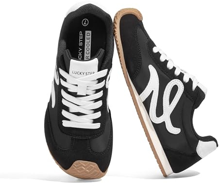 LUCKY STEP Retro tennis mode sneakers klassisk vardaglig tunn sula söt bekväm äkta läder tränare lättvikt trendiga promenadskor