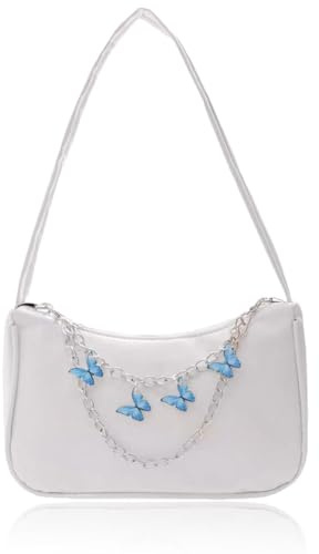 FUGLUS 1 Stück Handtasche, kleine Handtasche, Umhängetasche mit Schmetterlingskette, Achseltasche mit Reißverschluss, Geldbörse, einfarbige Damentasch