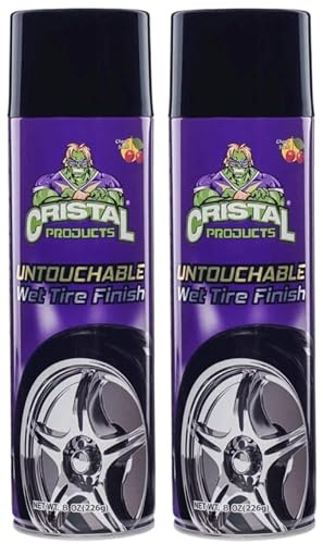 Cristal Products Untouchable Tire Shine Spray – Long-Lasting Wet Tire Finish for Deep Gloss & Protection – Waterproof Tire Shine, Easy Application, Premium Tire Cleaner Shine 8oz (2PK)