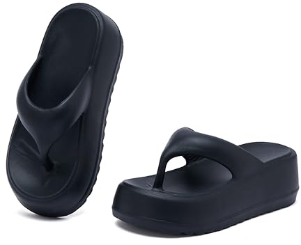 CLEIKS Tongs Femme Épaisses 4.5cm Sandales Plateforme claquettes femme ete Plage Douche (Noir, 36/37 EU, WEI250089-0)