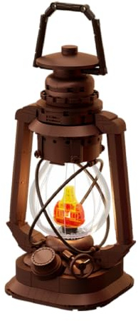 PANTASY fotogenlampa, byggstenset med ljus, retro dekorationsmodell | Retro fotogenlampa klämbyggstenar med lågeffekt, kopparutseende, typ C-ljus, vintage dekoration för vuxna