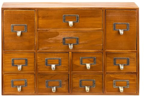 Apothecary Cabinet with 12 Drawers, Wooden Desktop Drawer Organiser | Mini Storage Cabinet for Jewellery Tea Bags Craft Supplies, Small Items Organizer for Home Office Desk