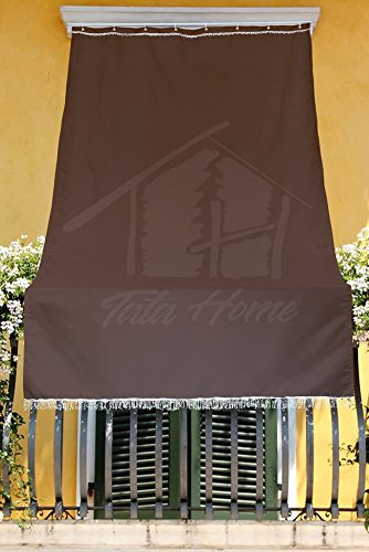 Tata Home Tenda da Sole con Kit Ganci e Anelli in Tessuto Resistente da Esterno o Balcone Misura cm 140x300 Dis.5 Tinta Unita Colore Marrone