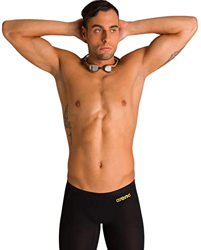ARENA Powerskin Carbon Air2 Men's Racing Jammer Athletic Tech Suit Competitive Racing Swimsuit Endurance Swimwear, Black/Black/Gold, US Size 28