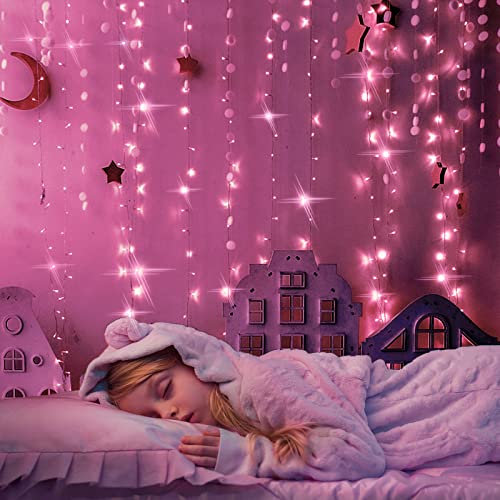 suddus Rideaux lumineux à suspendre pour chambre à coucher, 200 LED, 2 x 2 m, pour toile de fond, fenêtre, mur, mariage, fête, jardin, porche, décorations d'anniversaire, rose