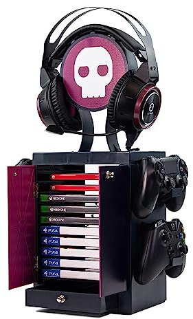 Numskull Official Gaming Accessory Locker & Storage Stand – Holds 10 Games/DVDs, 4 Controllers, Headset, and Accessories – Durable & Compact Organizer
