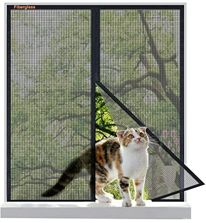 Risareyi Insektsnät Magnetiskt Fönster 85x120cm, Insektsdörr Glasfiber Fönster Dörrar Hållbar Andas Anti Mygga Insekter, Automatisk Stängning, Fin Net, Med Självhäftande Tejp, Svart