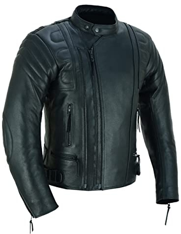 Motorradjacke aus Leder, CE-Protektoren für Herren, Schutzstufe 2, MBJ-08A, Schwarz, XL