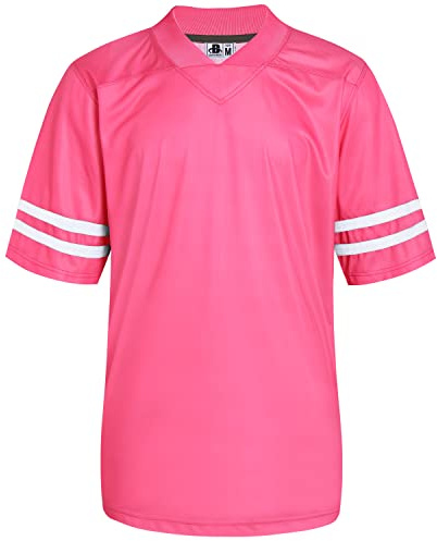 DEHANER Hot Pink Blank Football Jerseys for Men Women V-Neck Shirt 80s 90s 00s 10s Hip Hop Hipster Streetwear Outfits White Stripe-Pink Jersey Size Small