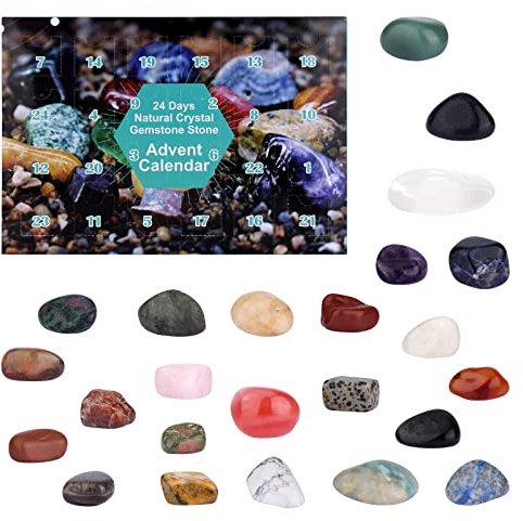 Edelstein-Adventskalender, 24 natürliche Kristall-Edelsteine Edelsteine zum täglichen Öffnen für die Lernsammlung, Edelstein Adventskalender Kinder für Mädchen Jungen Geologie-Enthusiasten
