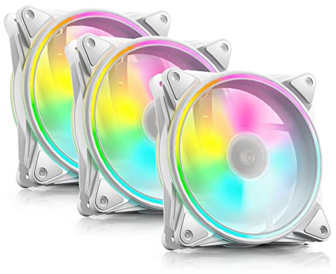 AsiaHorse PC 120MM RGB Lüfter, ARGB PWM Gehäuselüfter mit Smart Temperatur Sensor, 4 Rangen CPU Gehäuse Lüfter mit 24 Adressierbare LED, Computer Cooler Fan für Mainboard Sync, 2200RPM, Weiß, 3PACK