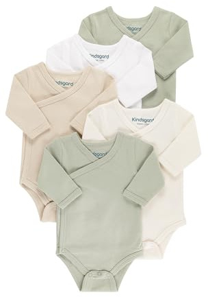 Kindsgard Body avvolgente per neonati, confezione da 5, morbido e di alta qualità, 100% cotone biologico, beige., 3 mesi