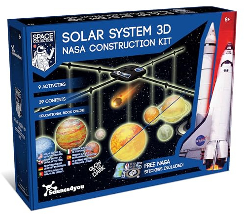 Science4you Système Solaire 3D Phosphorescent - Fabrique Ton Propre Système Solaire, Peins Toutes Les Planètes et Fais de l'Artisanat Spatial avec ce Kit de Modélisation NASA pour Les Enfants 8 9 10+