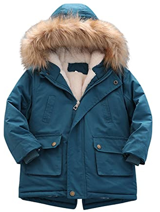 LOIJMK Veste matelassée doublée en polaire épaisse pour garçons – Manteaux d'hiver à capuche imperméables Par-ka – Vestes d'extérieur pour tout-petits garçons, bleu, 5-6 ans