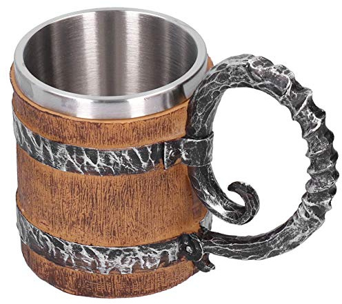 450ml Boccale Birra in Stile Vichingo in Legno Acciaio Inossidabile con Manico in Ferro Imitazione Boccale Birra Vichingo Boccale a Forma di Botte di Quercia Boccale da Birra Bar Per Feste Decorazioni